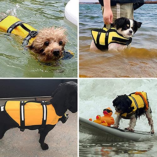 Chaleco Salvavidas para Perro con Flotador Delantero, Perros Seguridad Natación Ropa con Quick Release Ajuste Fácil Cinturón Ajustable (Amarillo, Small)