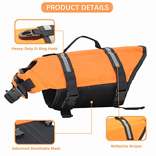 Chaleco Salvavidas para Perros para Dog Vest Life Jacket Entrenamiento de natación de Perros con Cierres de Clic Ajustables y Tiras Reflectantes, Disponible en 5 tamaños Diferentes, Naranja, XS