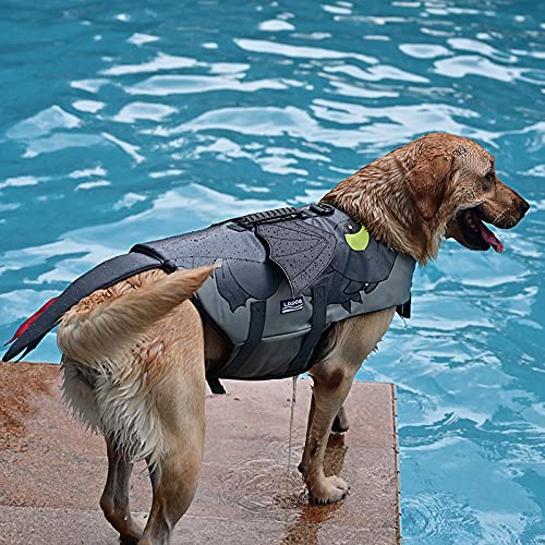 Chaleco Salvavidas para Perros, Salvavidas para Mascotas Ajustable Fly Dragon Duradero, Chalecos De Seguridad De Verano con Asa De Rescate para Perros Pequeños, Medianos Y Grandes,L