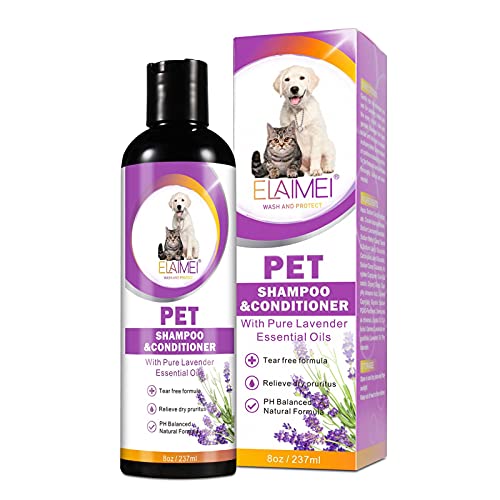 Champú de lavanda para cachorros, suministros de aseo para perros para pieles sensibles, elimina el olor, aclara el cabello, acondicionador para perros sin lágrimas con ingredientes naturales Voctapat