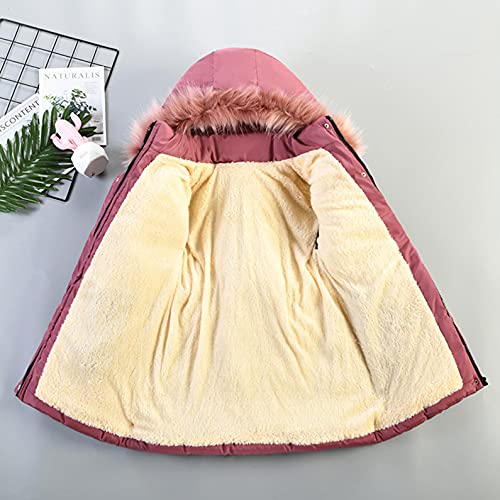 Chaqueta de plumón para niña, abrigo cálido con capucha, ropa infantil, resistente al viento, ropa de invierno para agosto de 3 años de edad, Rosa intenso., 140 cm