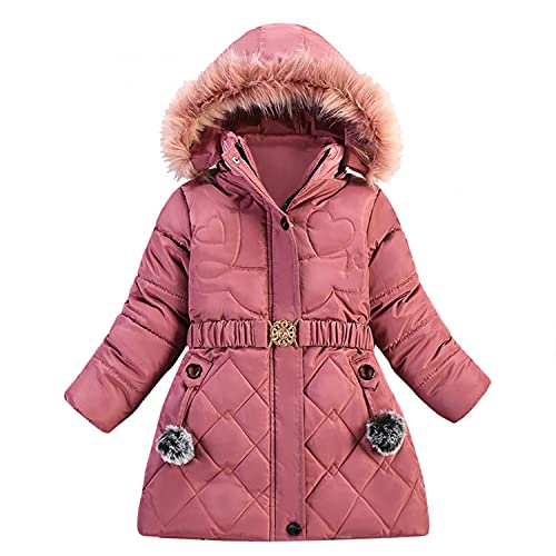 Chaqueta de plumón para niña, abrigo cálido con capucha, ropa infantil, resistente al viento, ropa de invierno para agosto de 3 años de edad, Rosa intenso., 140 cm