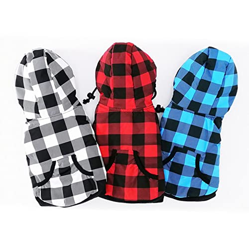 Chaqueta Impermeable para Perros para Perros pequeños Ropa de Invierno cálida con Capucha para Perros Abrigo británico con Forro de vellón Grueso Traje para Cachorros, Blanco y Negro a Cuadros, 12