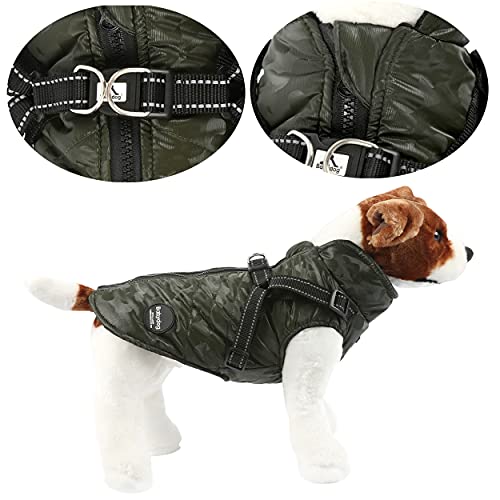 Chaqueta para Perros Invierno Abrigos para Perros Pequeño Mediano Prueba de Viento con Anilla para Arnés - Estilo A, Verde, XL