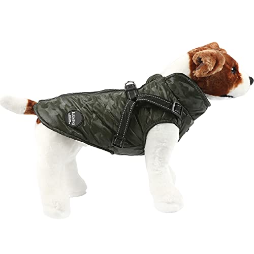 Chaqueta para Perros Invierno Abrigos para Perros Pequeño Mediano Prueba de Viento con Anilla para Arnés - Estilo A, Verde, XL