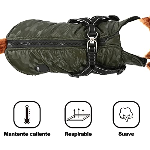 Chaqueta para Perros Invierno Abrigos para Perros Pequeño Mediano Prueba de Viento con Anilla para Arnés - Estilo A, Verde, XL