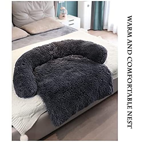 chenyu Sofá de cama para perro calmante y antiansiedad, suave alfombra para perro, cojín lavable, protector de cama para mascotas para perros y gatos (M, gris oscuro)