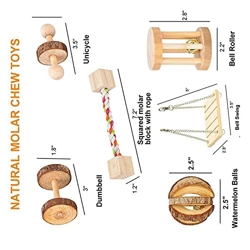 Chikanb Pequeñas Mascotas Juguetes para Masticar, 10 Piezas Pino Natural Unicycle de Madera Rodillo Ejercicio Mancuerna Dientes Cuidado Molar Juguetes, Pequeños Cobaya Chinchilla Hámster