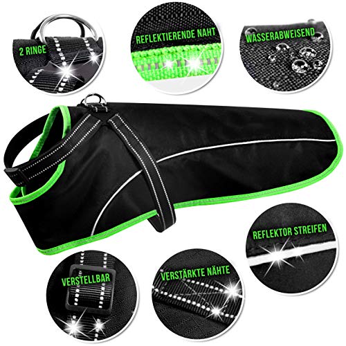 Chubasquero con arnés para perros (XXS, verde) I Abrigo para perros impermeable y reflectante I Chubasquero para perros pequeños, medianos y grandes impermeable