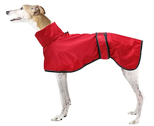 Chubasquero Ligero para Perros,con Correas Reflectantes y Agujero para el arnés, Pull-Over/Chaqueta Galgos, Lurcher y Whippet,para Perros Medianos y Grandes-Rojo-XXL