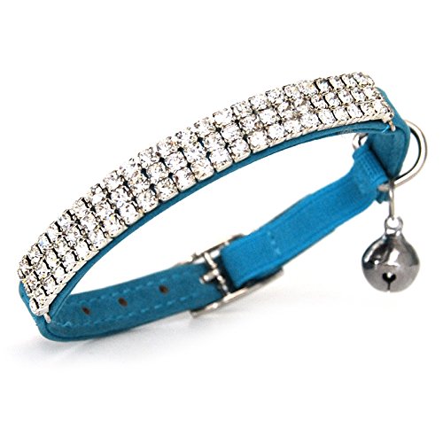 CHUKCHI Collar para gato, de terciopelo suave, diseño de brillantes con cascabel