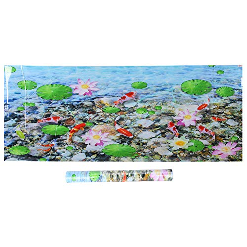 Cikonielf Póster Adhesivo de PVC para pecera, Estanque de Loto, Acuario Koi, póster de Fondo de 122X50 CM, póster de Fondo para terrario