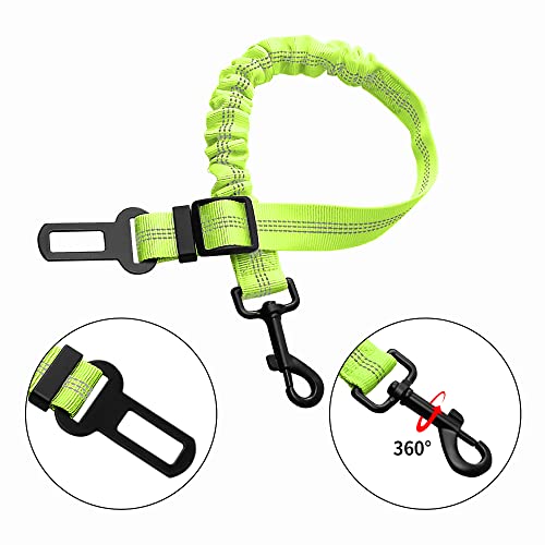 Cinturón de Seguridad de Perro, Ajustable Correa de Perro con Elástico Nylon y Hilos Reflectantes para Perros y Gatos y Coche de Diferente Las Tipo (Verde)