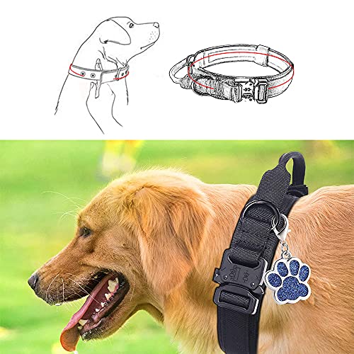 CJBIN Collar Perro Ancho, Negro Nailon Militar Ajustable Collar de Adiestramiento Para Perros con Mango de Control, Collar Para Perros Grandes Para Perros Medianos o Grandes (Código L)