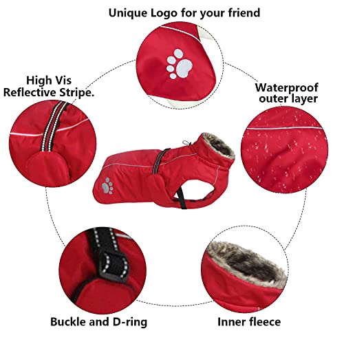 CJCSM Chubasquero para Perros, Chaqueta Impermeable para Perros cálida de Invierno con Forro Polar, Mono para Cachorros con Lluvia Reflectante Poncho para la Lluvia (Red X)