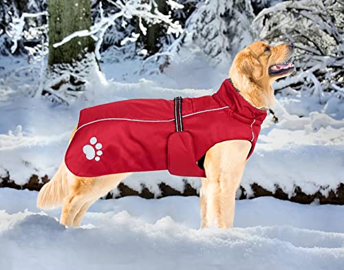 CJCSM Chubasquero para Perros, Chaqueta Impermeable para Perros cálida de Invierno con Forro Polar, Mono para Cachorros con Lluvia Reflectante Poncho para la Lluvia (Red X)