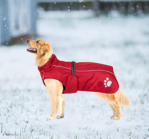 CJCSM Chubasquero para Perros, Chaqueta Impermeable para Perros cálida de Invierno con Forro Polar, Mono para Cachorros con Lluvia Reflectante Poncho para la Lluvia (Red X)