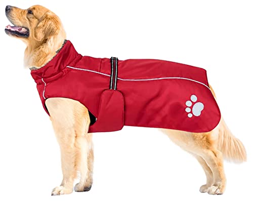 CJCSM Chubasquero para Perros, Chaqueta Impermeable para Perros cálida de Invierno con Forro Polar, Mono para Cachorros con Lluvia Reflectante Poncho para la Lluvia (Red X)