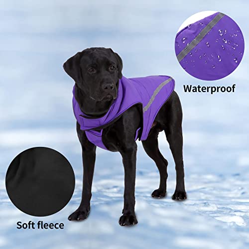 CJCSM Chubasquero para Perros, Chaqueta Impermeable para Perros Chubasquero con Capucha para Perros Mono para Cachorros Poncho de Lluvia con Forro Polar cálido (Purple Small)