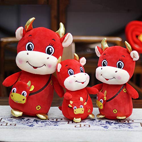 Clenp Muñeca De Dibujos Animados, Vaca De Dibujos Animados con Forma De Bolsa, Mascota Festiva, Juguete De Peluche, Decoración del Hogar, Regalo, Muñeca Rojo 18cm