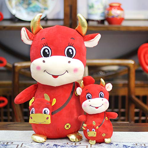 Clenp Muñeca De Dibujos Animados, Vaca De Dibujos Animados con Forma De Bolsa, Mascota Festiva, Juguete De Peluche, Decoración del Hogar, Regalo, Muñeca Rojo 18cm