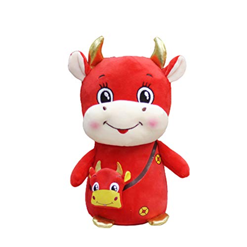 Clenp Muñeca De Dibujos Animados, Vaca De Dibujos Animados con Forma De Bolsa, Mascota Festiva, Juguete De Peluche, Decoración del Hogar, Regalo, Muñeca Rojo 18cm