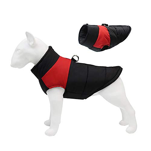 C/N Abrigos para Perros Impermeables con Agujero de arnés Abrigo Chaquetas de Invierno para Perros Grande Ropa para Perros cálida Impermeable para Clima frío Rojo