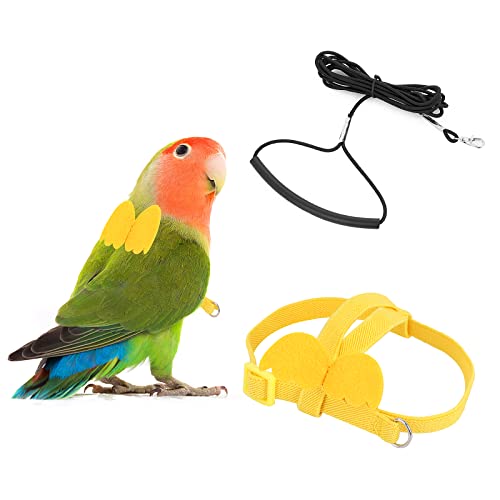 cobee Arnés y correa para pájaros loros Cuerda de entrenamiento de vuelo de loro ajustable para loros Cuerda de nailon para pájaros Kit de arnés y correa para pájaros Cuerda de entrenamiento(Amarillo)