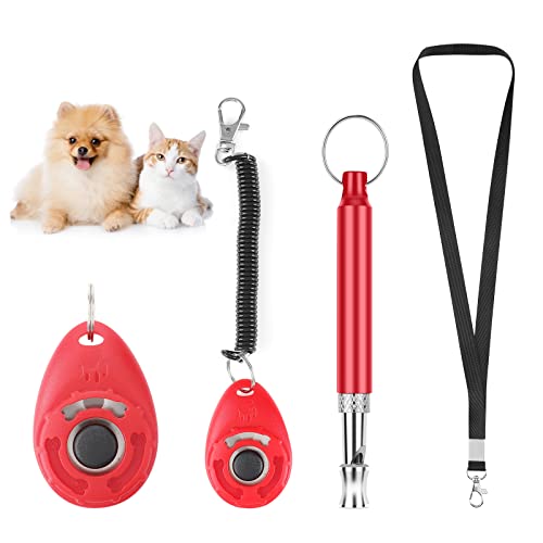 cobee Silbato de entrenamiento para perros y clicker, clicker profesional para entrenamiento de perros, detiene el ladrido, silbato para perro con cordón para entrenamiento de cachorros(rojo)