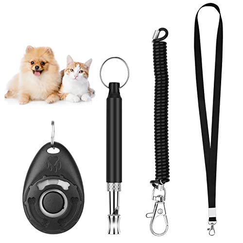 cobee Silbato y clicker de entrenamiento para perros, silbato de perro profesional con cordón para entrenamiento de cachorros de señuelo (Negro)