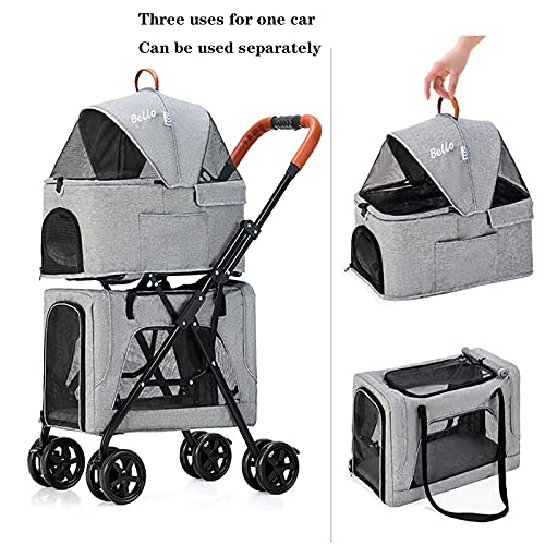 Cochecito Portátil Desmontable Y Plegable De Doble Capa para Perros Y Gatos para Correr Al Aire Libre Coche Deportivo Cochecito para Mascotas,Azul