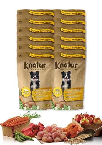 Cocido Natural casero para Perros, húmedo con Carne Fresca y Verduras Frescas - 90% Carne Knatur (12x600gr) (Pollo)