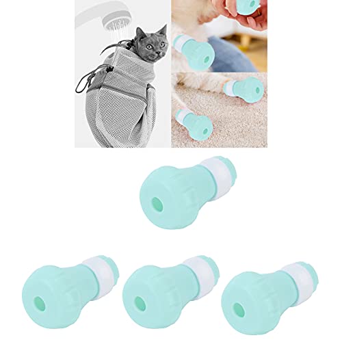 COHU Bota de Silicona para Gatos, tamaño Ajustable Silicona antiarañazos Seguro 4 Piezas Zapatos de baño para Gatos para bañarse para uñas Dar inyecciones para Gatitos Gatos para Mascotas(Green)