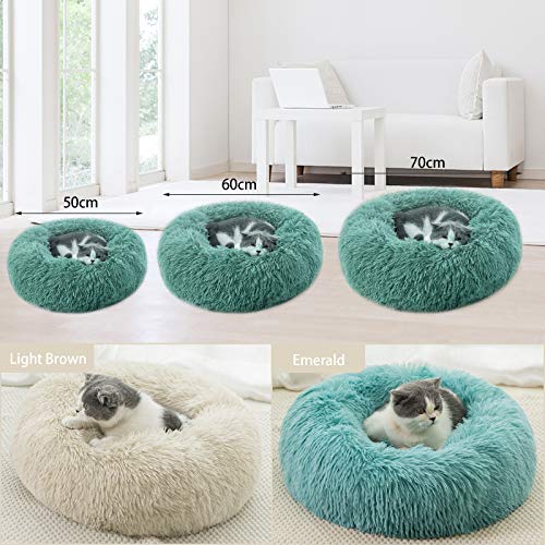 Cojín para cama redonda para gato y perro (varios tamaños) – Cesta para pájaros cómoda y extraíble – Almohada relajante de peluche suave para gato y perro, fondo resistente al agua