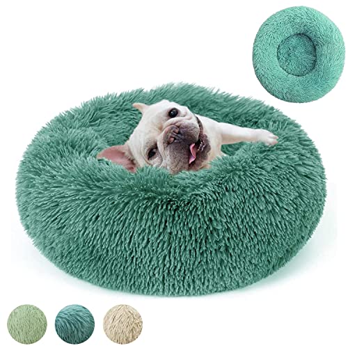 Cojín para cama redonda para gato y perro (varios tamaños) – Cesta para pájaros cómoda y extraíble – Almohada relajante de peluche suave para gato y perro, fondo resistente al agua