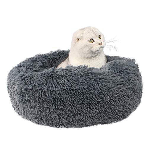 Cojín para perro, gato, de peluche suave, cálido, caseta pequeña, tamaño mediano, animal de compañía, cama, cama, colchón, cachorro, gato, sofá interior, bolsa de dormir, regalo Navidad (gris oscuro)