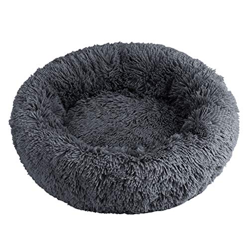 Cojín para perro, gato, de peluche suave, cálido, caseta pequeña, tamaño mediano, animal de compañía, cama, cama, colchón, cachorro, gato, sofá interior, bolsa de dormir, regalo Navidad (gris oscuro)