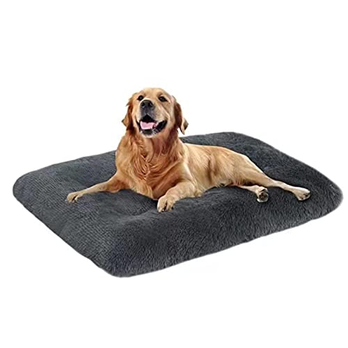 Colchón para dormir para perros, colchoneta de felpa y mullida tipo jaula, colchón lavable antideslizante para perros y gatos de interior, almohadilla para perrera de lujo para mascotas grandes, media