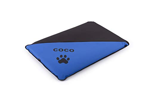 Colchoneta Personalizada para Perros - Impermeable y Resistente - Colchón para Perro Grande, Pequeño y Mediano - Exterior e Interior - Cama Antimordeduras (S - 75 x 50 x 6 CM, Azul)