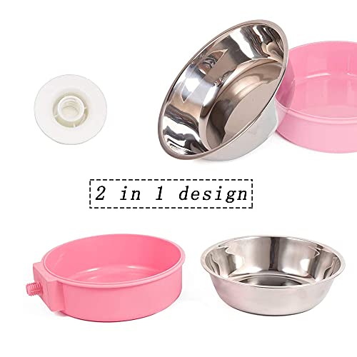 Colgando Cuenco Comedero,2 Piezas Cuenco de Jaula para Perros 2 en 1,Cuenco Extraíble para Perros,Tazón de Comida de Doble Propósito para Colgar y Aterrizar para Gato,Conejo,Pájaro(Azul,Rosa)