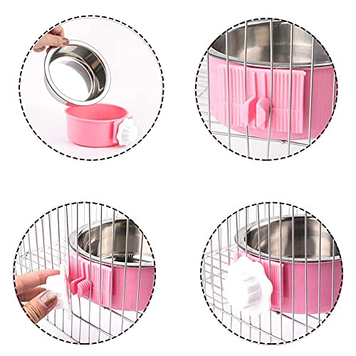 Colgando Cuenco Comedero,2 Piezas Cuenco de Jaula para Perros 2 en 1,Cuenco Extraíble para Perros,Tazón de Comida de Doble Propósito para Colgar y Aterrizar para Gato,Conejo,Pájaro(Azul,Rosa)