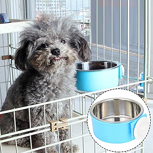 Colgando Cuenco Comedero,2 Piezas Cuenco de Jaula para Perros 2 en 1,Cuenco Extraíble para Perros,Tazón de Comida de Doble Propósito para Colgar y Aterrizar para Gato,Conejo,Pájaro(Azul,Rosa)