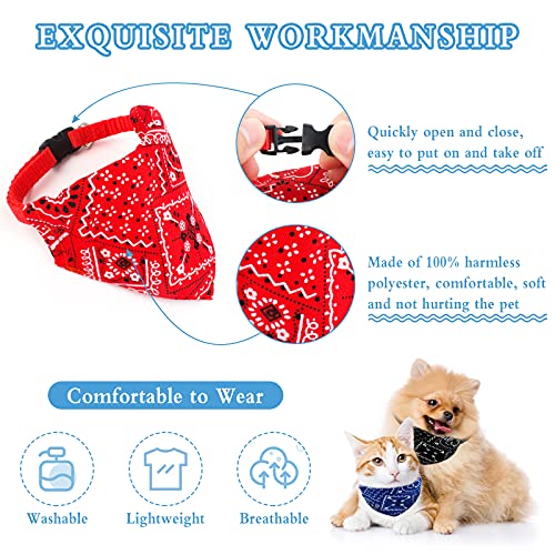 Collar Ajustable con Bandana para Perro Lindo 6 Piezas Pañuelo para Mascota Triángulo de Moda, Bandana Lavable para Perro de Negro Azul y Rojo, Baberos para Cachorro y Gato (S,Rango Ajustable 24-35cm)