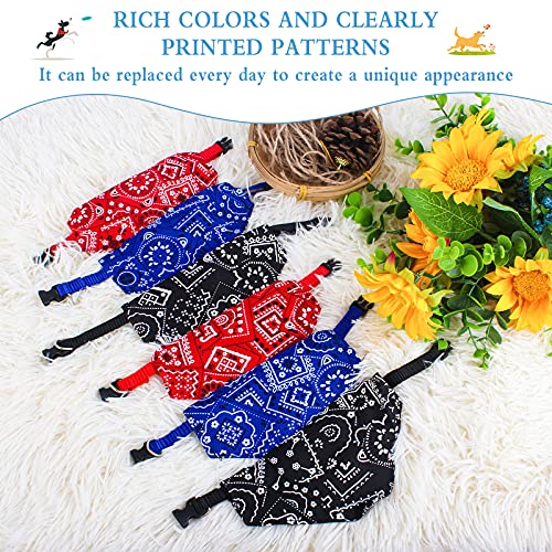 Collar Ajustable con Bandana para Perro Lindo 6 Piezas Pañuelo para Mascota Triángulo de Moda, Bandana Lavable para Perro de Negro Azul y Rojo, Baberos para Cachorro y Gato (S,Rango Ajustable 24-35cm)