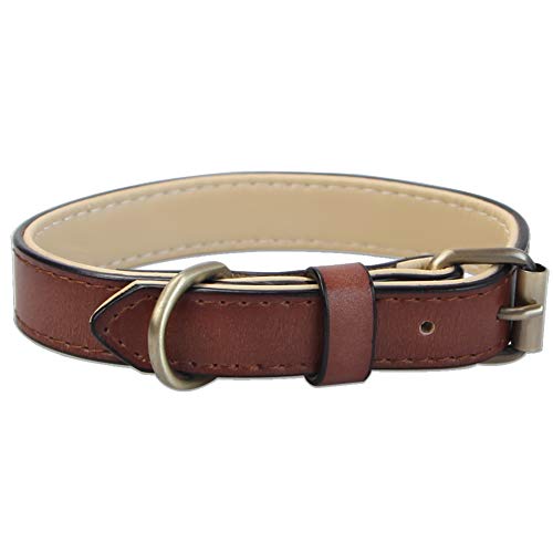 Collar ajustable de cuero suave para perros de razas pequeñas, medianas y grandes (M, marrón)