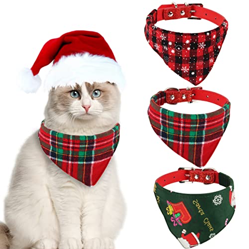 Collar de Bandana para Perros Hillylolly 3 Piezas Collar Gato Bandana, Bandana Perro de Navidad, Pañuelo para Perros Navidad, Bufanda de Perro, Bandanas de Perros de Navidad, para Mascotas Dress Up