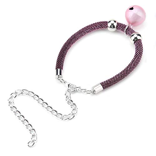 Collar de gato ajustable, collar de mascotas, suministro de accesorios de nailon, collar de campana de gato con cadena de extensión con campana para perros pequeños y mascotas(Rosado)