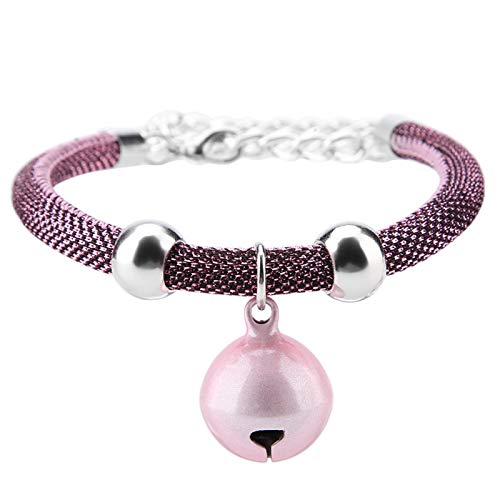 Collar de gato ajustable, collar de mascotas, suministro de accesorios de nailon, collar de campana de gato con cadena de extensión con campana para perros pequeños y mascotas(Rosado)