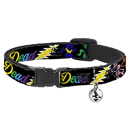 Collar de gato Breakaway Grateful Dead Script Osos esqueletos negro multicolor 8 a 12 pulgadas 0.5 pulgadas de ancho