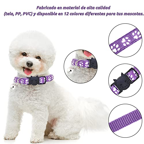 Collar de Gato con Campana, 12 Piezas Collar Gato Personalizado, Collar Reflectante Gatos con Hebilla de Seguridad Etiqueta de Nombre (B)